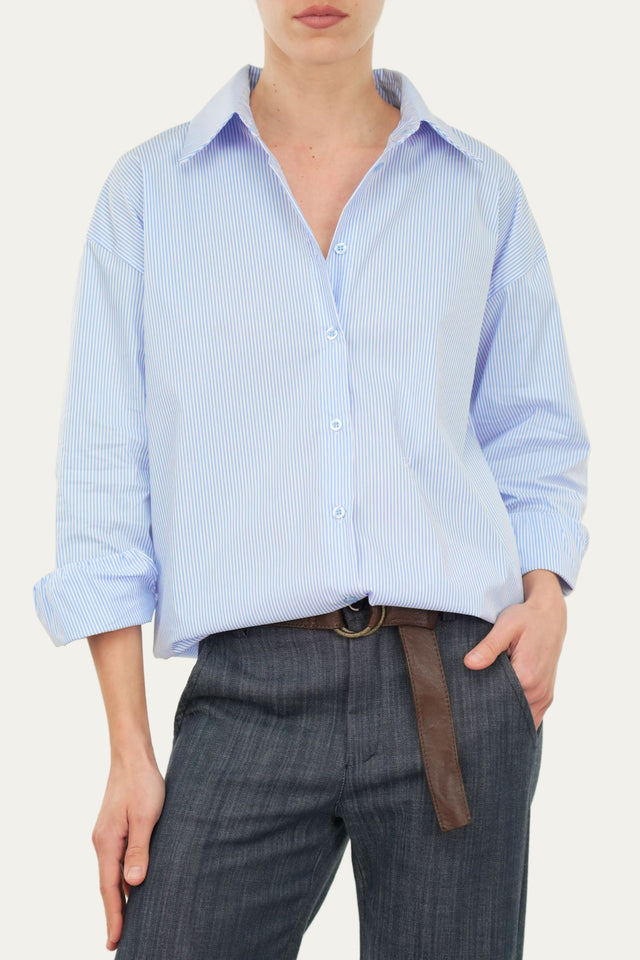 Camicia righe regular fit - Celeste