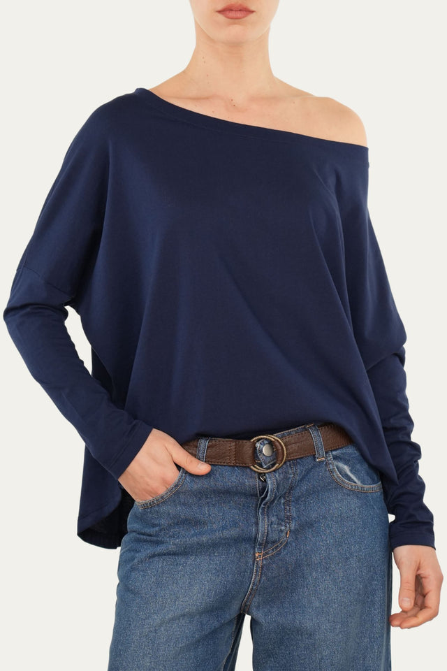 Maglia scollo a barca Cotone - Blu