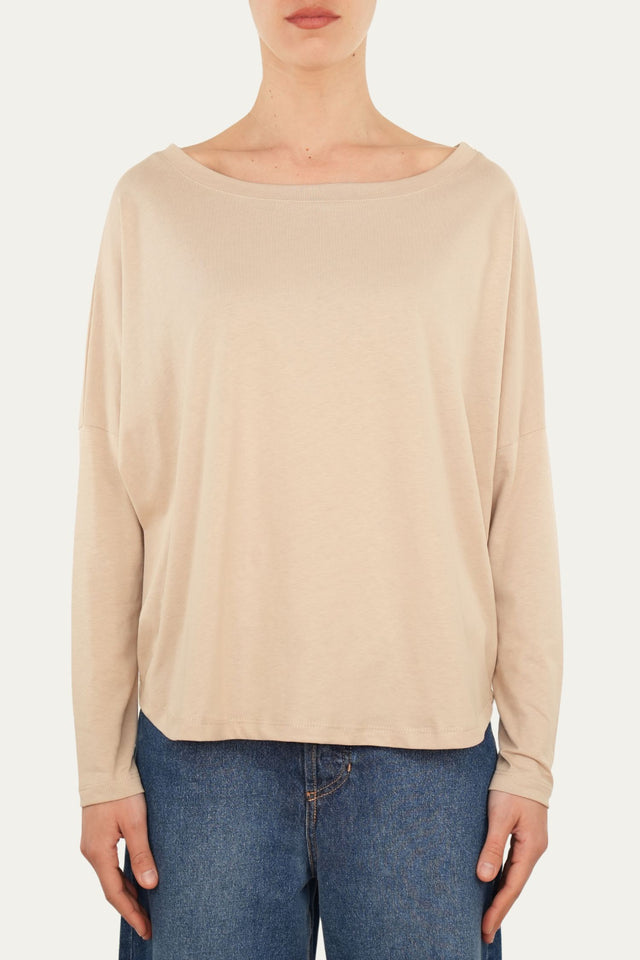 Maglia scollo a barca Cotone - Beige