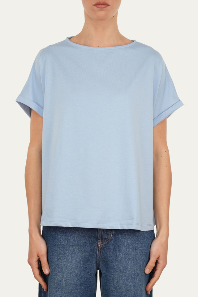 T+shirt a barchetta cotone - Celeste Pastello