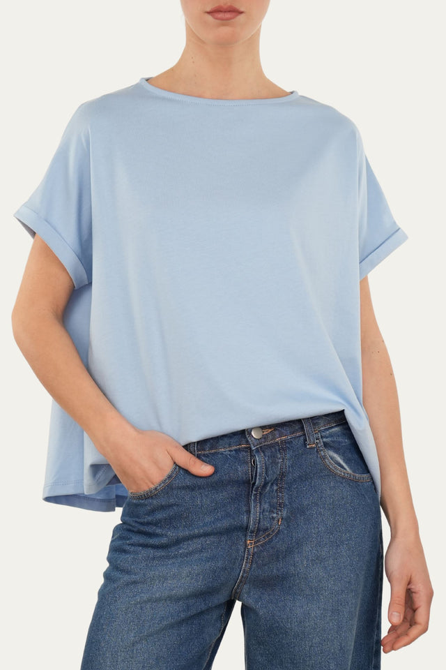 T+shirt a barchetta cotone - Celeste Pastello