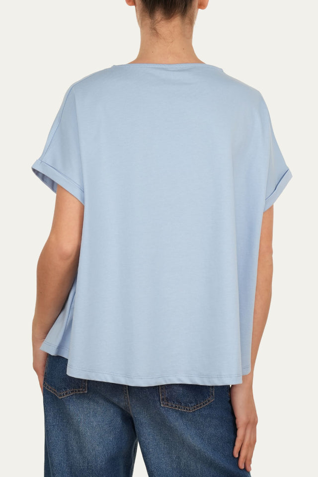 T+shirt a barchetta cotone - Celeste Pastello