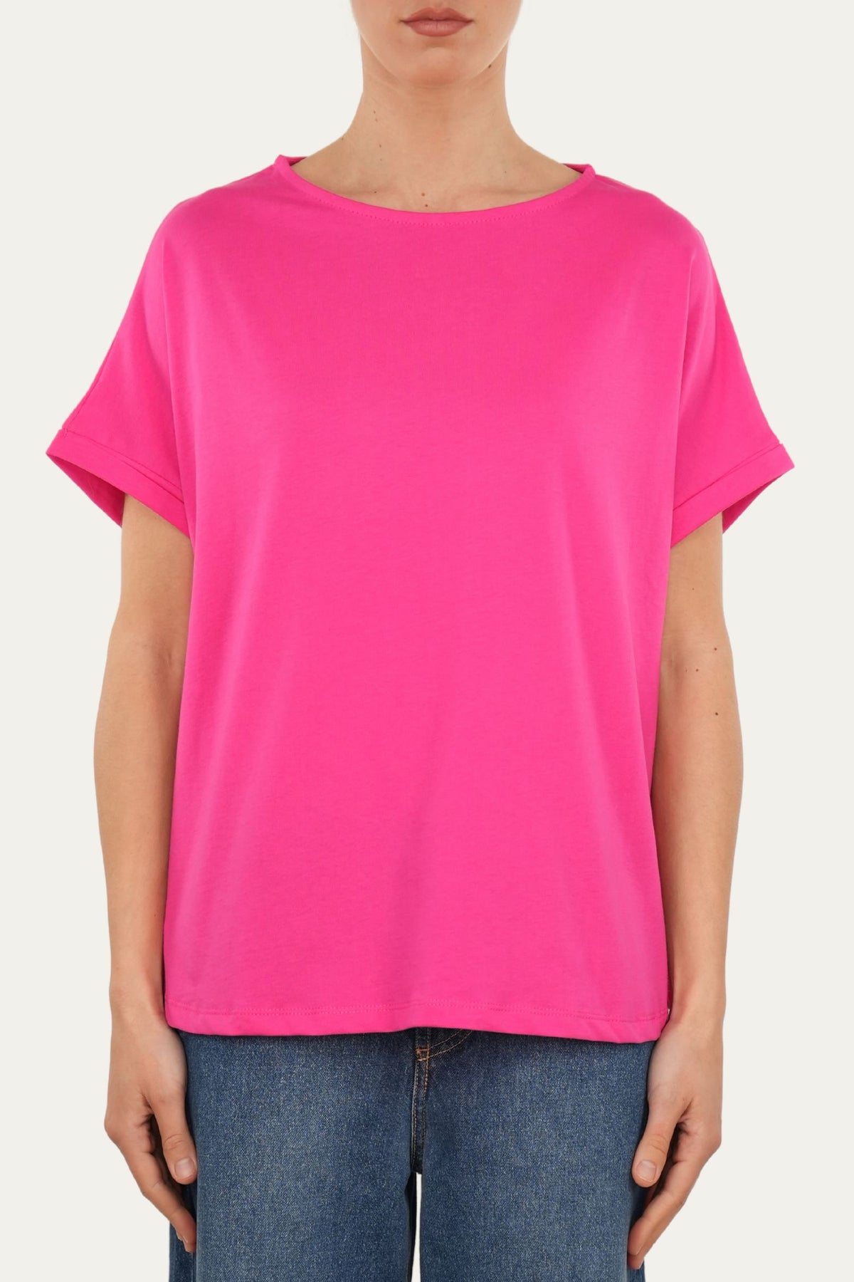 T-shirt a barchetta cotone - Fuxia