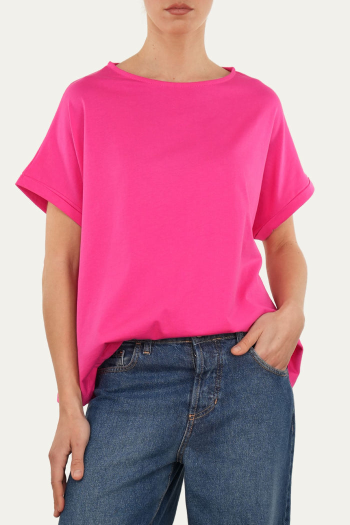 T-shirt a barchetta cotone - Fuxia