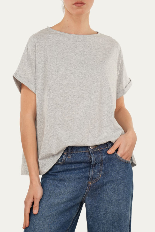 T+shirt a barchetta cotone - Grigio Chiaro