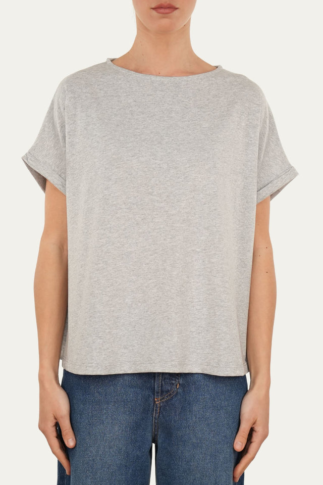 T+shirt a barchetta cotone - Grigio Chiaro