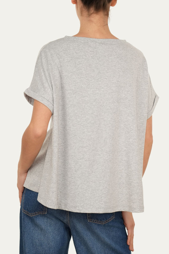 T+shirt a barchetta cotone - Grigio Chiaro