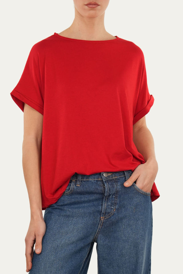 T+shirt a barchetta cotone - Rosso
