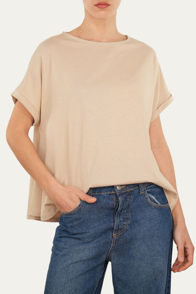 T+shirt a barchetta cotone - Sabbia