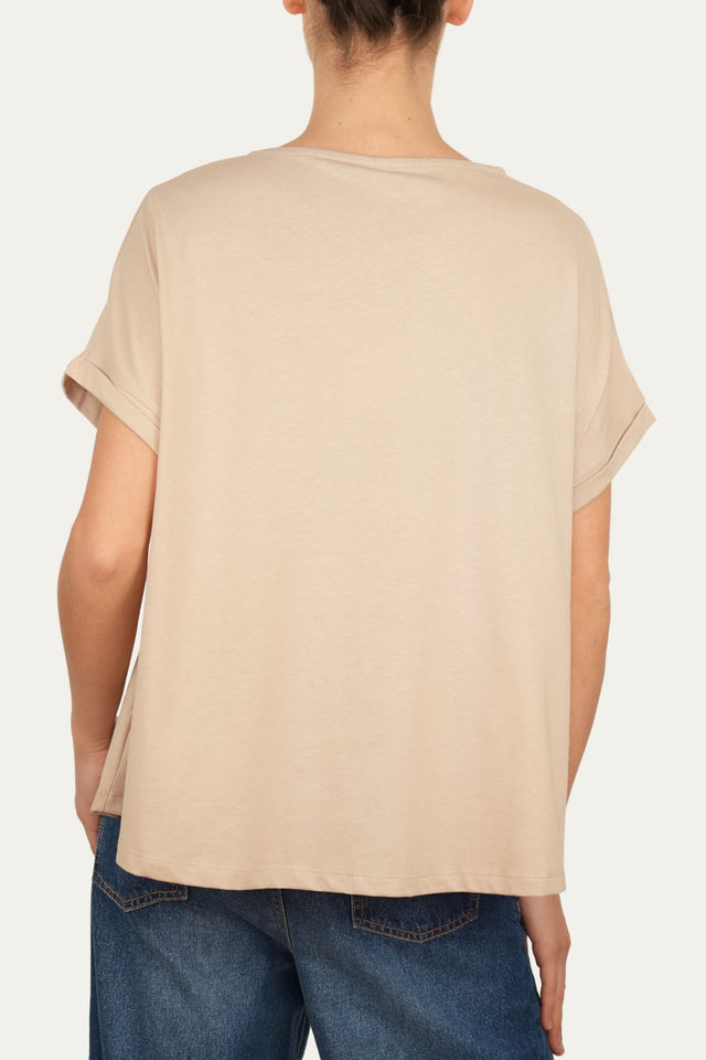 T+shirt a barchetta cotone - Sabbia