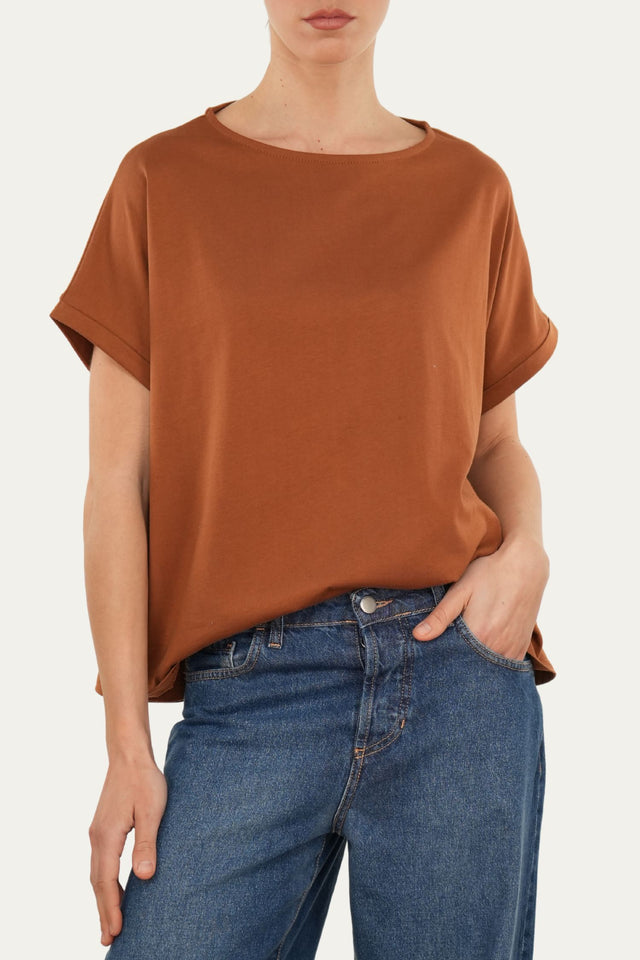 T+shirt a barchetta cotone - Tabacco