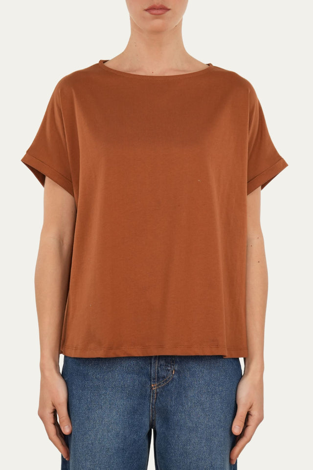 T+shirt a barchetta cotone - Tabacco