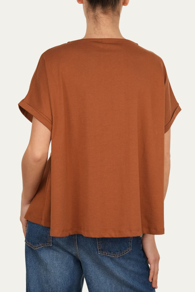 T+shirt a barchetta cotone - Tabacco