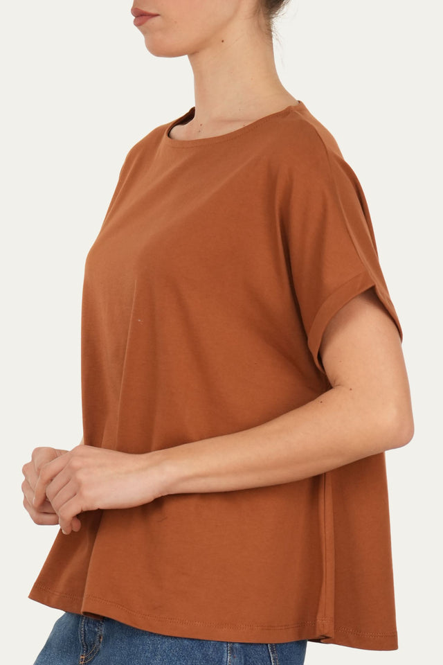 T+shirt a barchetta cotone - Tabacco