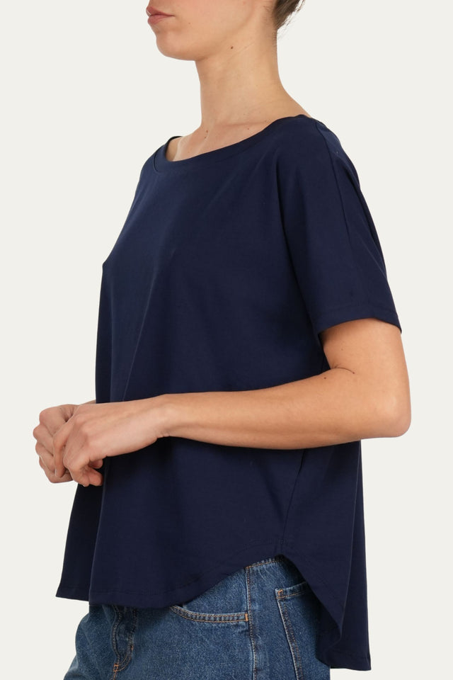 Maglia scollo a barca maniche corte Cotone - Blu