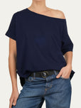 Maglia scollo a barca maniche corte Cotone - Blu