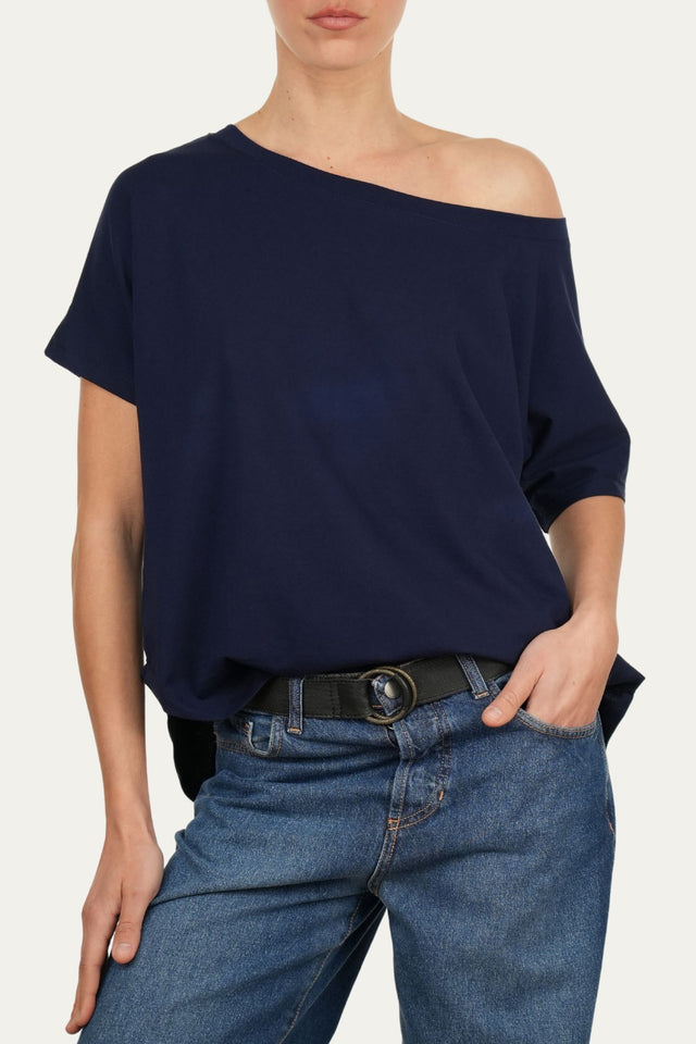 Maglia scollo a barca maniche corte Cotone - Blu