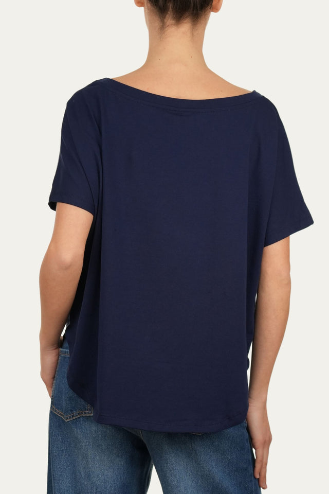 Maglia scollo a barca maniche corte Cotone - Blu