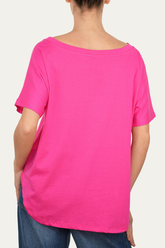 Maglia scollo a barca maniche corte Cotone - Fuxia