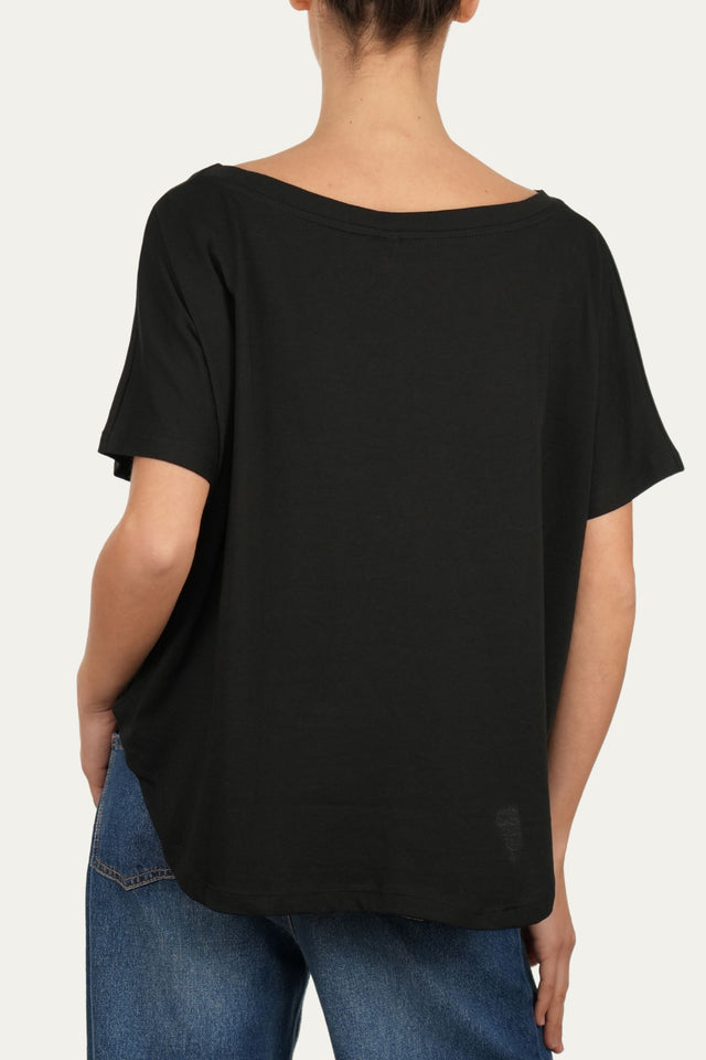 Maglia scollo a barca maniche corte Cotone - Nero