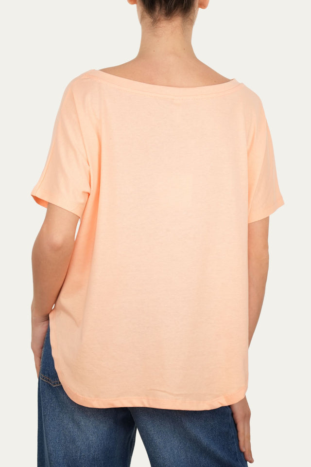 Maglia scollo a barca maniche corte Cotone - Pesca