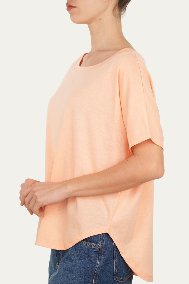 Maglia scollo a barca maniche corte Cotone - Pesca