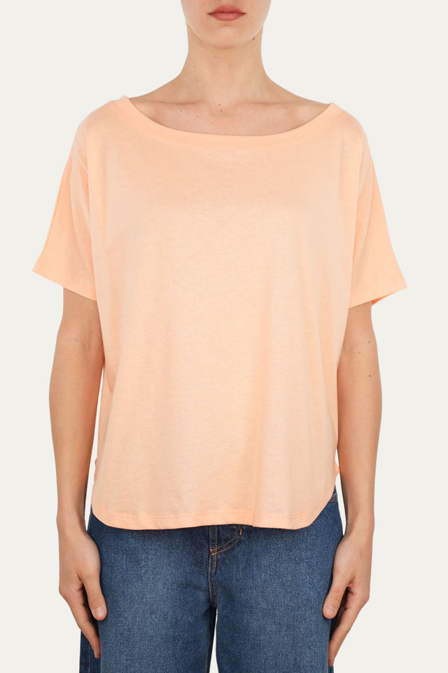 Maglia scollo a barca maniche corte Cotone - Pesca