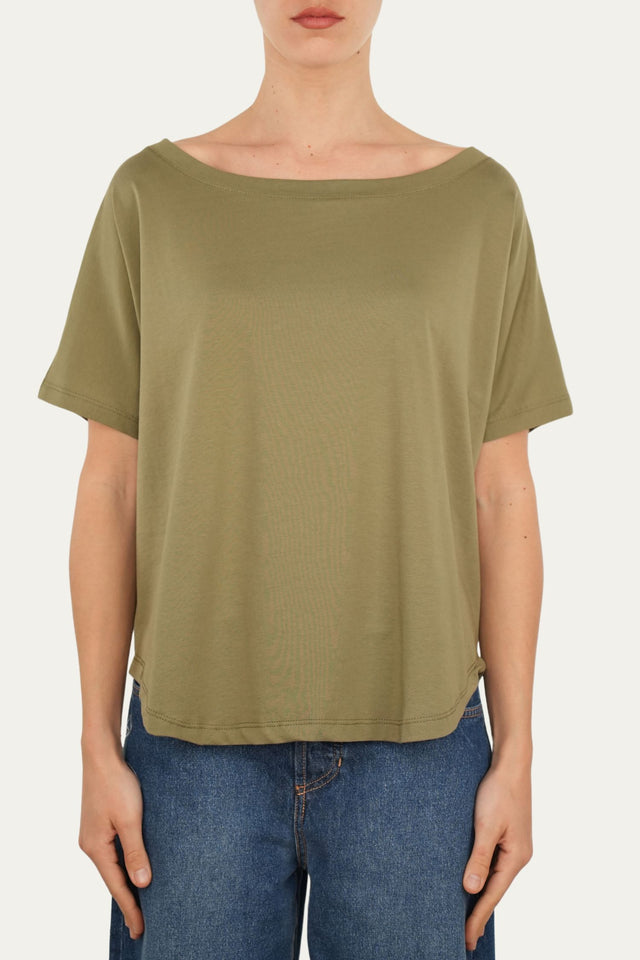 Maglia scollo a barca maniche corte Cotone - Salvia