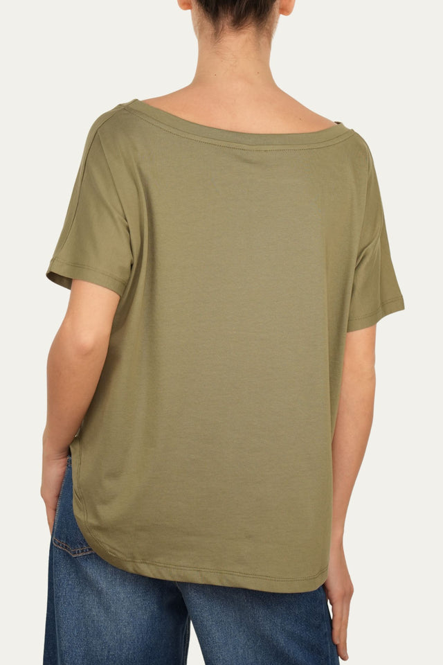 Maglia scollo a barca maniche corte Cotone - Salvia