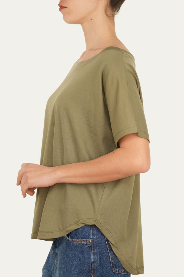 Maglia scollo a barca maniche corte Cotone - Salvia