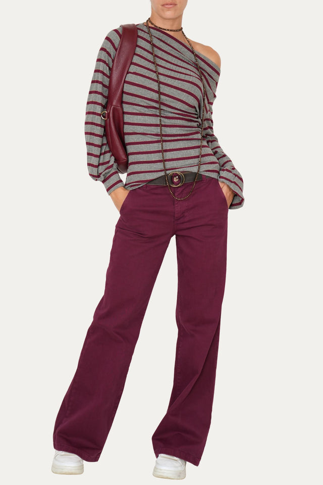 Pantalone palazzo LIA cotone gabardina - Vino