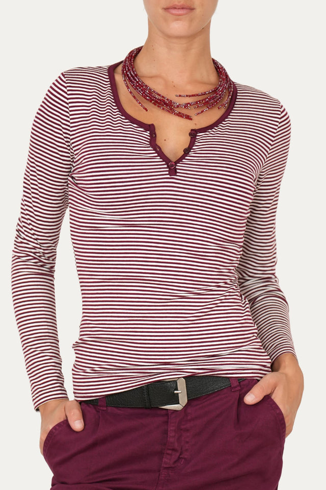 Maglia scollo a V con bottoni IVY - Vino