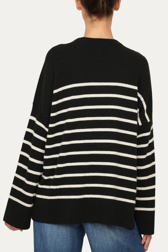 Maglione morbido a righe - Nero/Panna