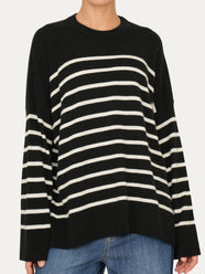 Maglione morbido a righe - Nero/Panna