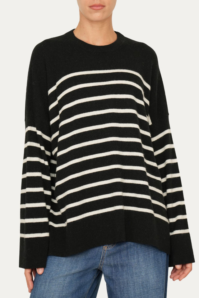 Maglione morbido a righe - Nero/Panna