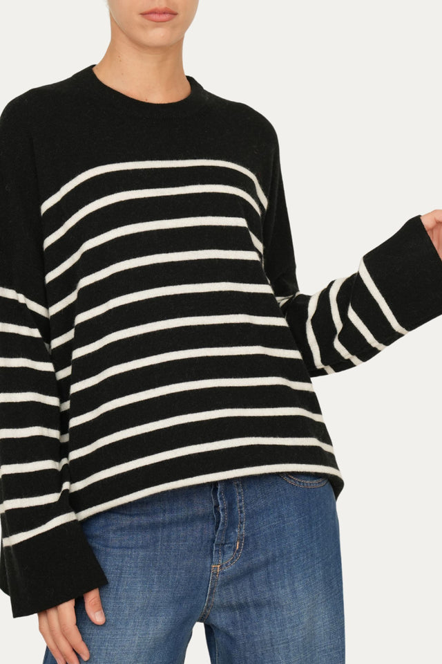 Maglione morbido a righe - Nero/Panna