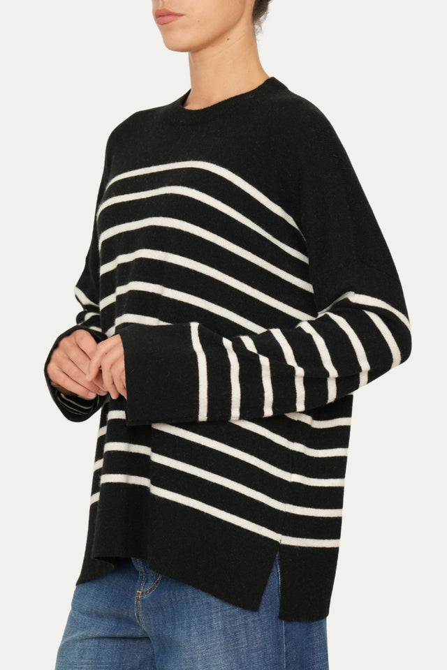Maglione morbido a righe - Nero/Panna