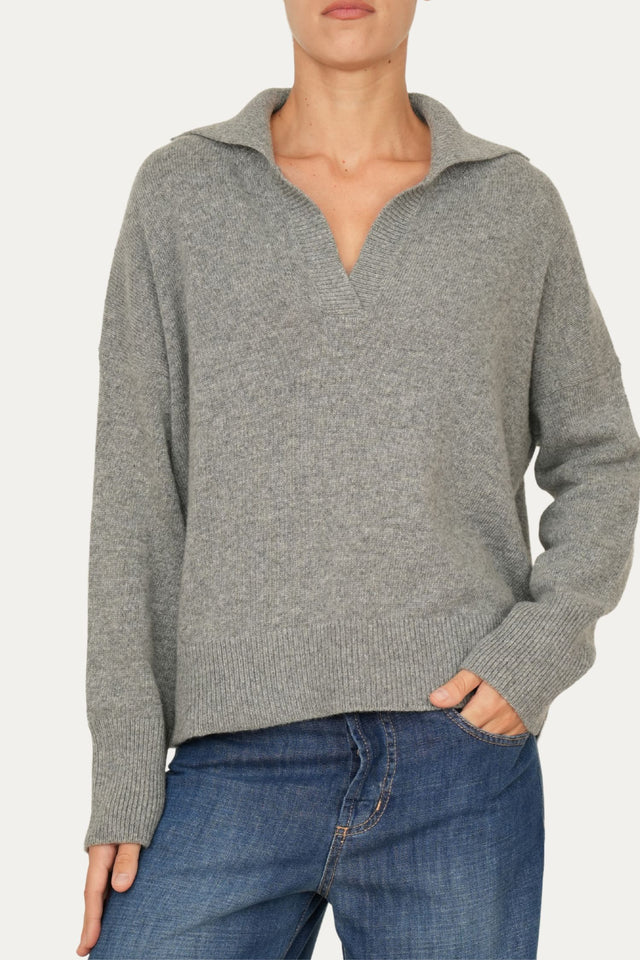 Maglia POLO a costine misto cashmere - Grigio