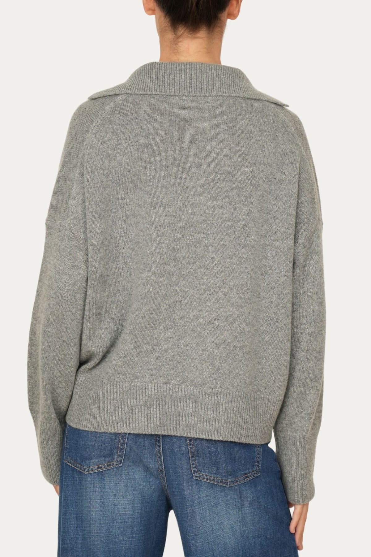 Maglia POLO a costine misto cashmere - Grigio