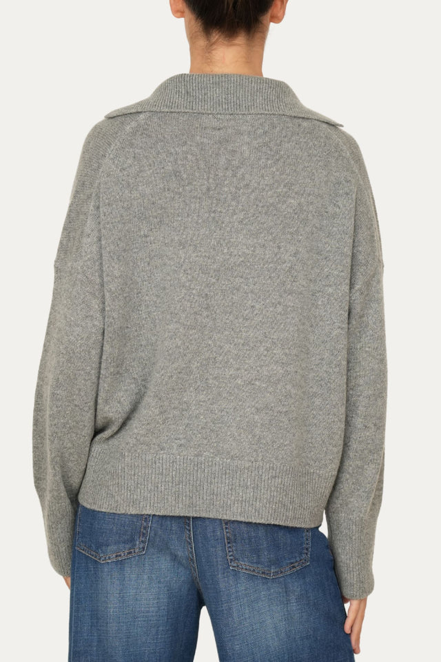 Maglia POLO a costine misto cashmere - Grigio