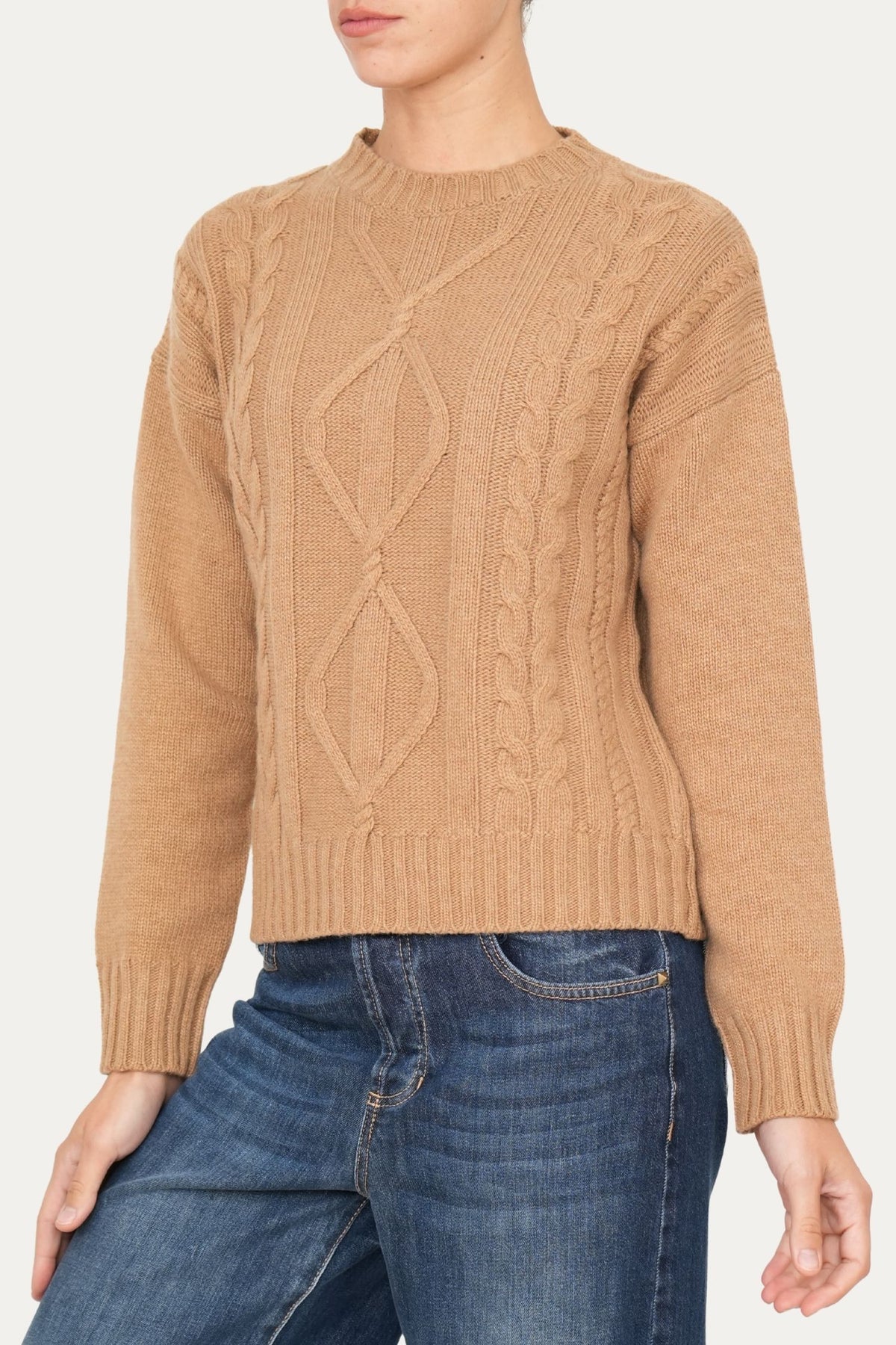 Maglione TRECCE e ROMBI misto cashmere - Biscotto