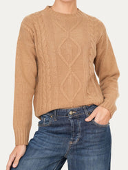 Maglione TRECCE e ROMBI misto cashmere - Biscotto