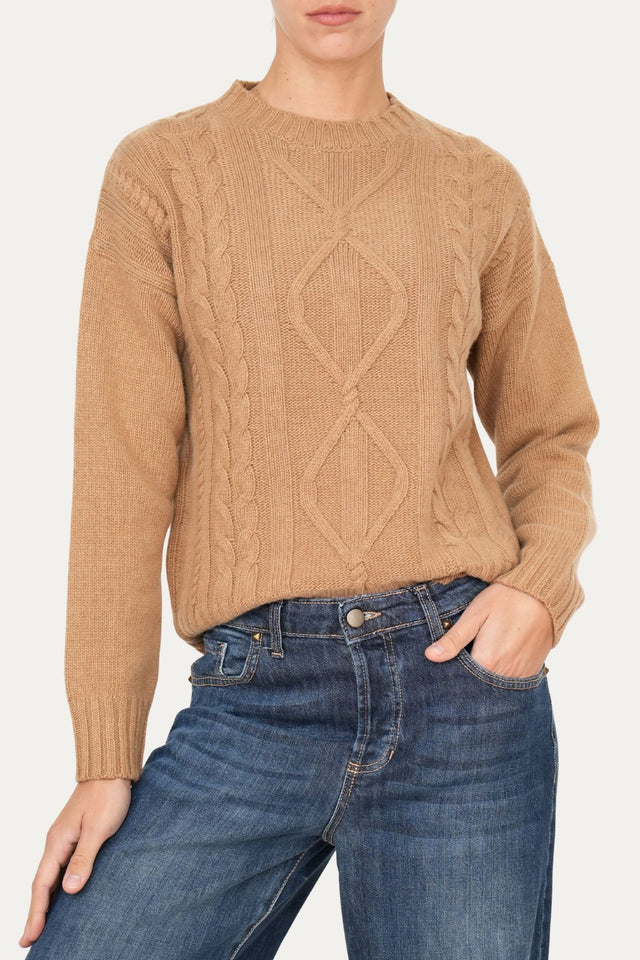 Maglione TRECCE e ROMBI misto cashmere - Biscotto