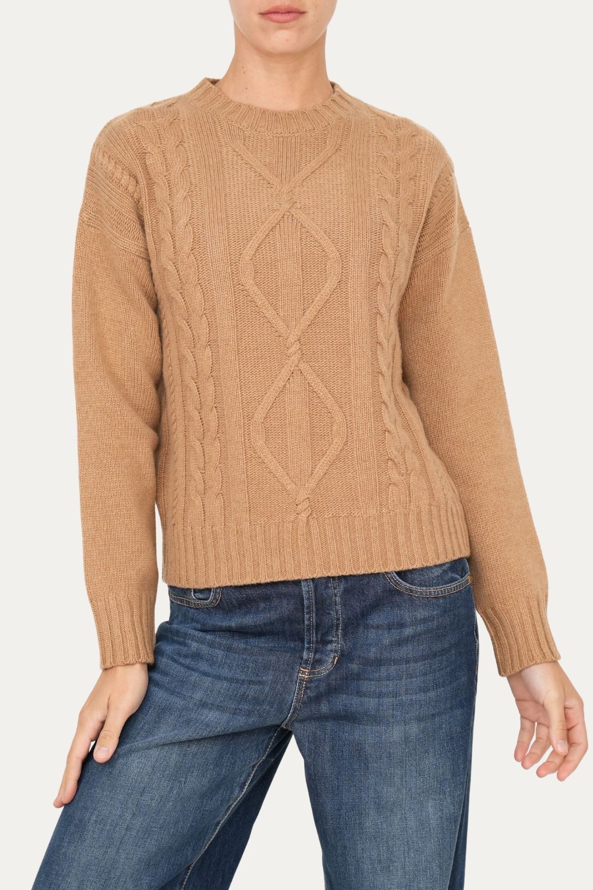 Maglione TRECCE e ROMBI misto cashmere - Biscotto