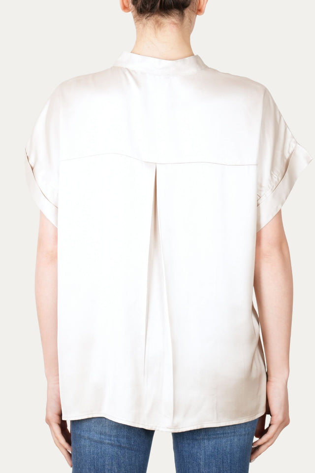 Blusa coreana a maniche corte in raso di viscosa - Champagne