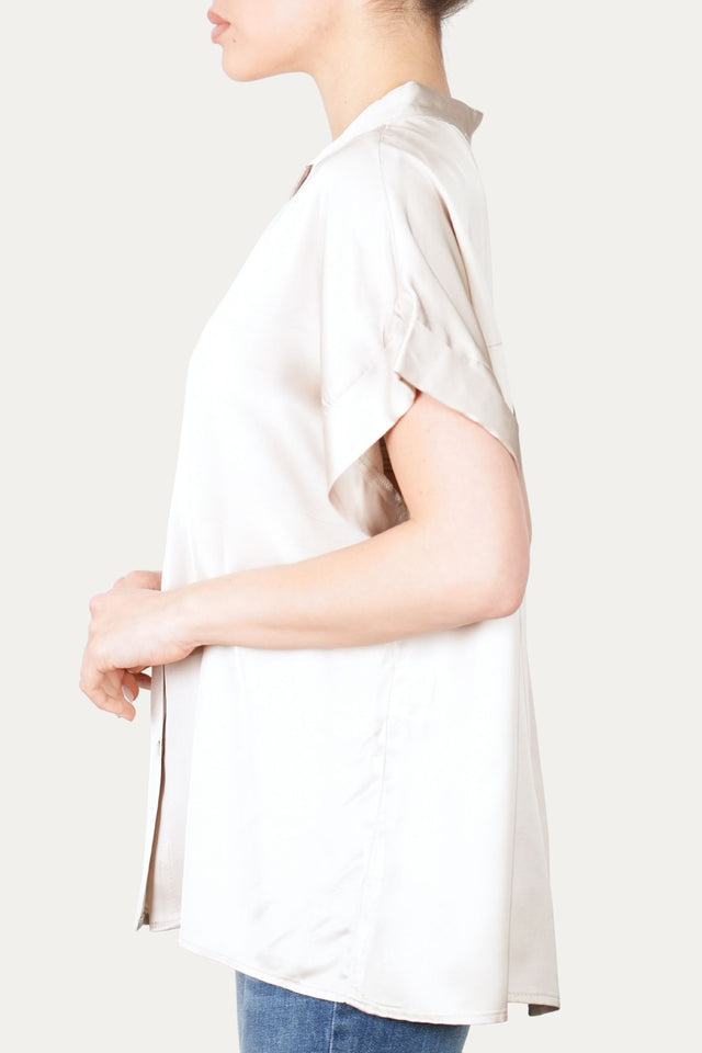 Blusa coreana a maniche corte in raso di viscosa - Champagne
