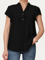 Blusa scollo a V con bottoni in viscosa strutturata - Nero