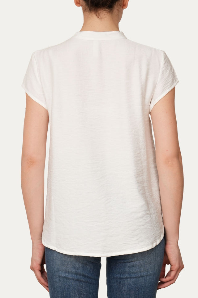 Blusa scollo a V con bottoni in viscosa strutturata - Bianco
