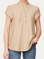 Blusa scollo a V con bottoni in viscosa strutturata - Crema
