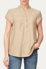 Blusa scollo a V con bottoni in viscosa strutturata - Crema